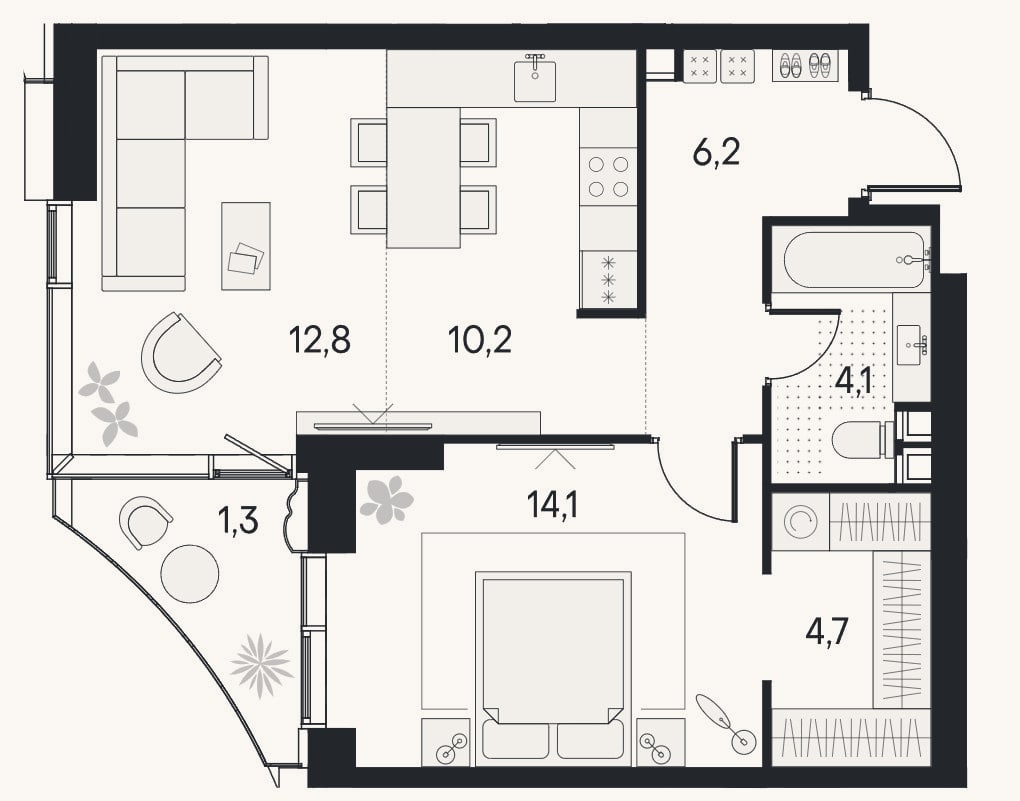 Планировка: 2-к, 52,1 м²