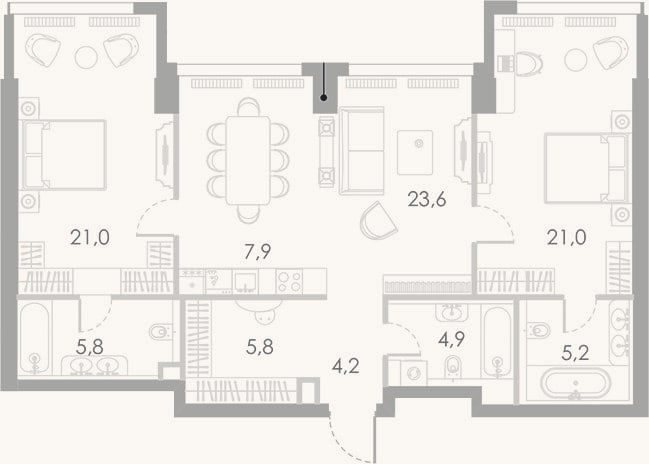 Планировка: 3-к, 99,4 м²
