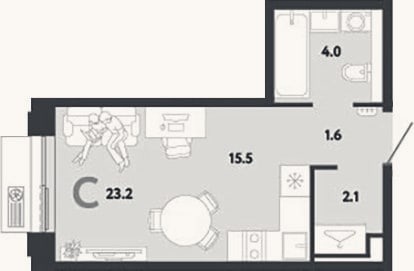 Планировка: Студия, 23,2 м²