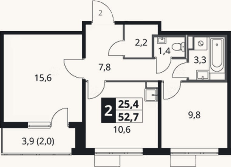 Планировка: 2-к, 50,7 м²