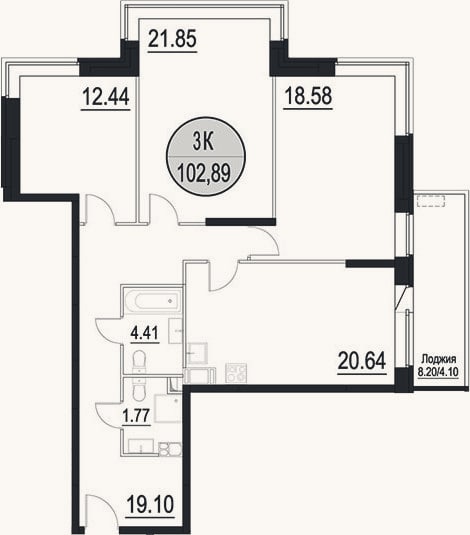 Планировка: 4+ к, 98,8 м²