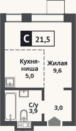 Планировка: Студия, 21,5 м²