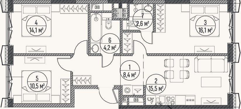 Планировка: 4+ к, 71,4 м²