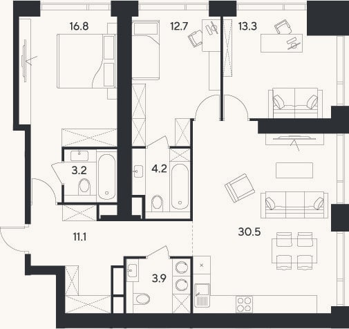Планировка: 4+ к, 95,7 м²