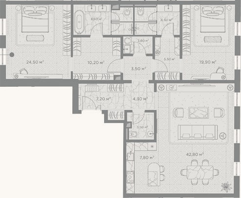 Планировка: 2-к, 147 м²