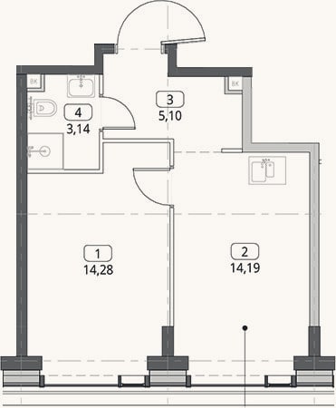 Планировка: 1-к, 36,7 м²