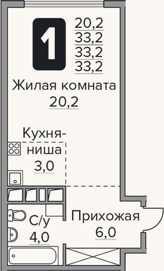 Планировка: Студия, 33,2 м²