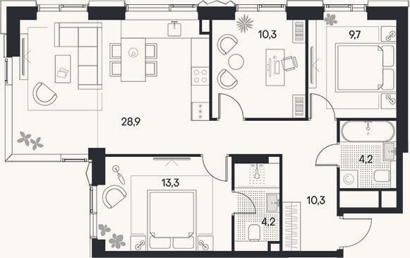 Планировка: 4+ к, 81,2 м²