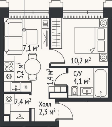 Планировка: 2-к, 32,7 м²