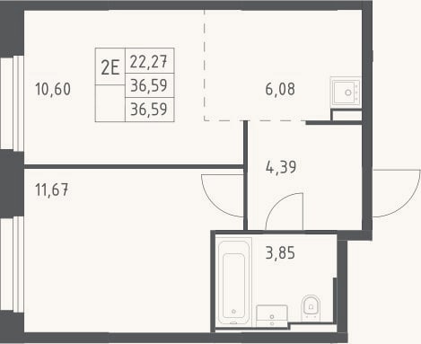 Планировка: 2-к, 36,6 м²