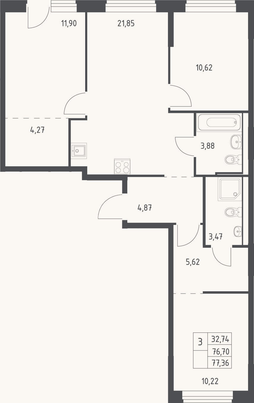 Планировка: 4+ к, 76,7 м²