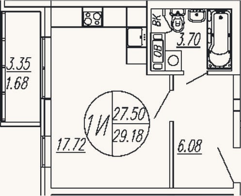 Планировка: Студия, 27,5 м²