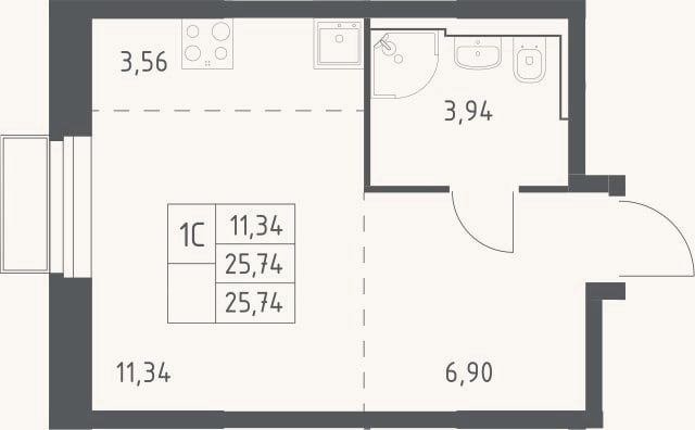 Планировка: Студия, 25,7 м²