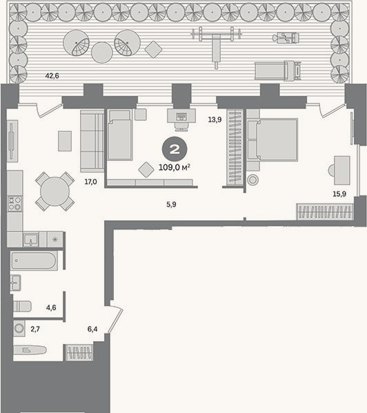 Планировка: 2-к, 66,4 м²