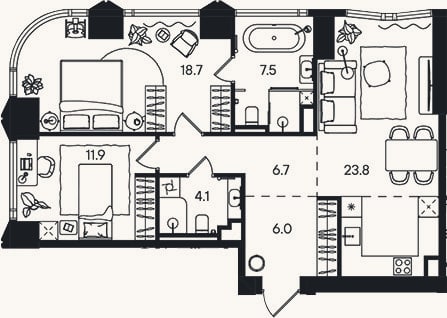 Планировка: 3-к, 78,7 м²