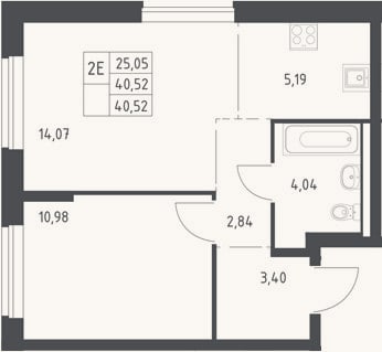 Планировка: 2-к, 40,5 м²