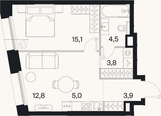 Планировка: 2-к, 45,1 м²