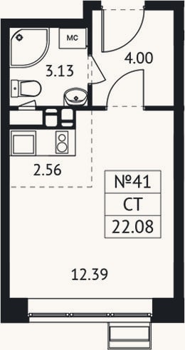 Планировка: Студия, 22,1 м²