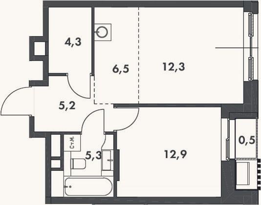 Планировка: 2-к, 46,5 м²