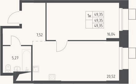 Планировка: 2-к, 49,4 м²