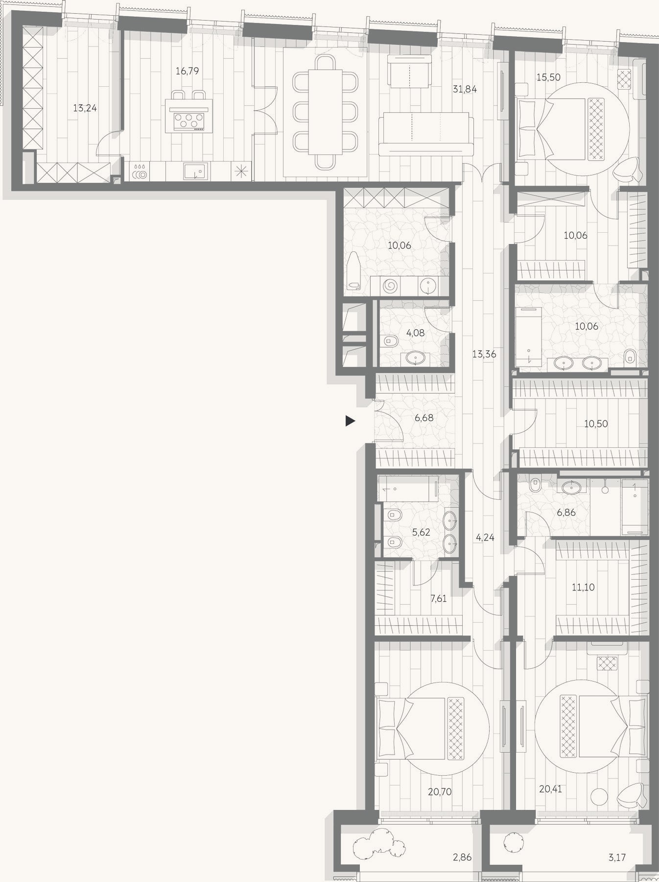 Планировка: 4+ к, 218,7 м²