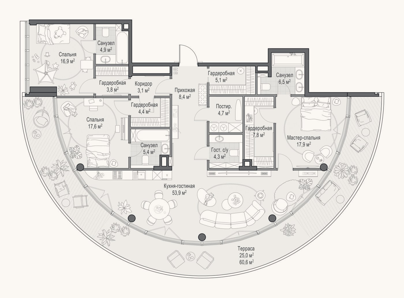 Планировка: 4+ к, 172,5 м²