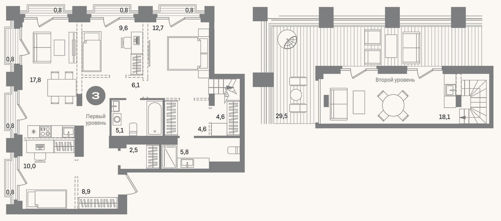 Планировка: 3-к, 105,4 м²
