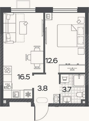 Планировка: 2-к, 36,6 м²