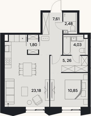 Планировка: 2-к, 55,2 м²