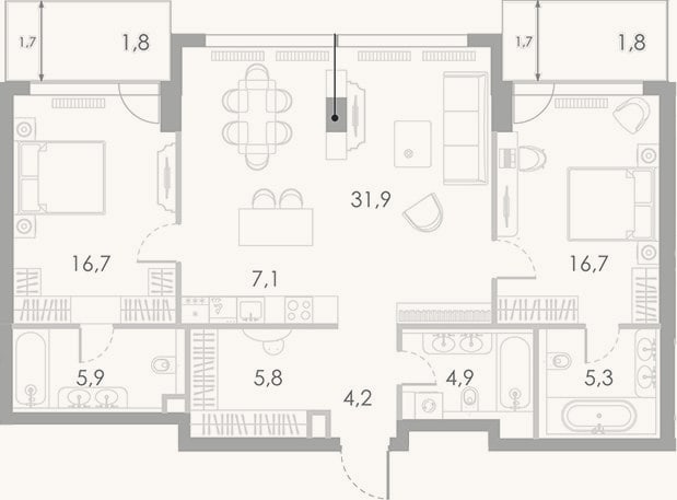 Планировка: 3-к, 98,5 м²