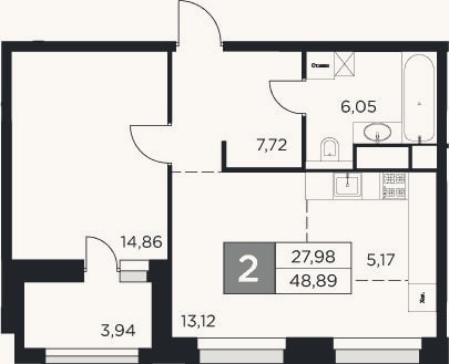 Планировка: 2-к, 46,9 м²
