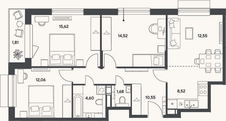 Планировка: 4+ к, 80,1 м²