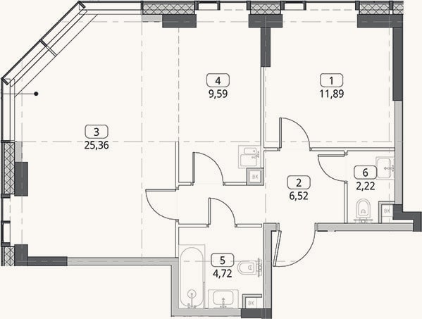 Планировка: 2-к, 60,3 м²