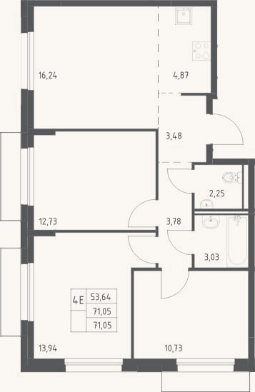 Планировка: 4+ к, 71,1 м²