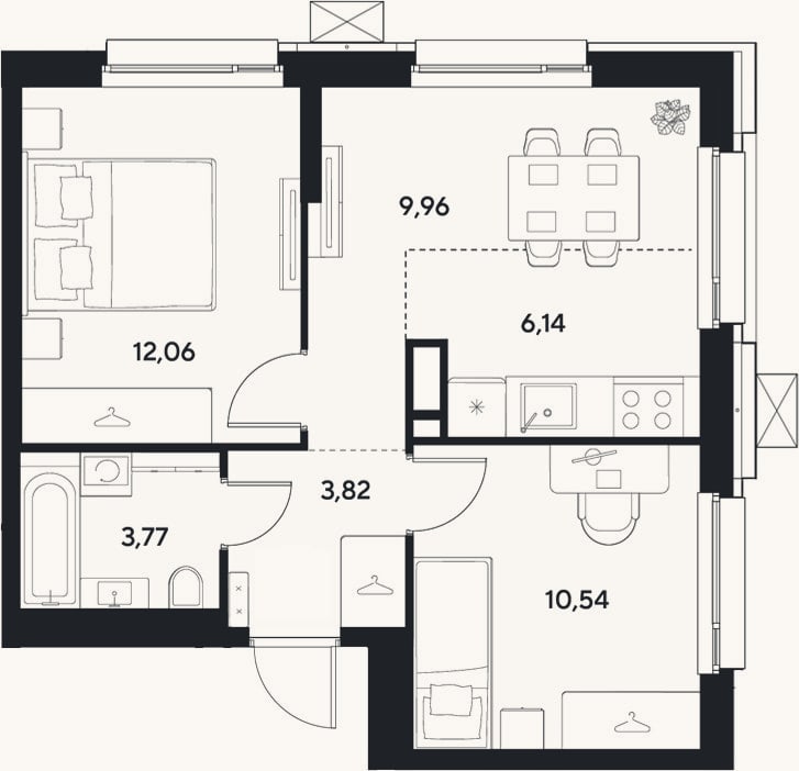 Планировка: 3-к, 46,3 м²