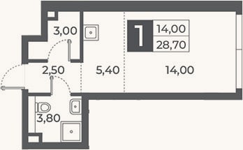 Планировка: Студия, 28,7 м²