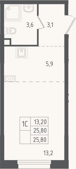 Планировка: Студия, 25,8 м²