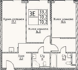 Планировка: 3-к, 70,2 м²