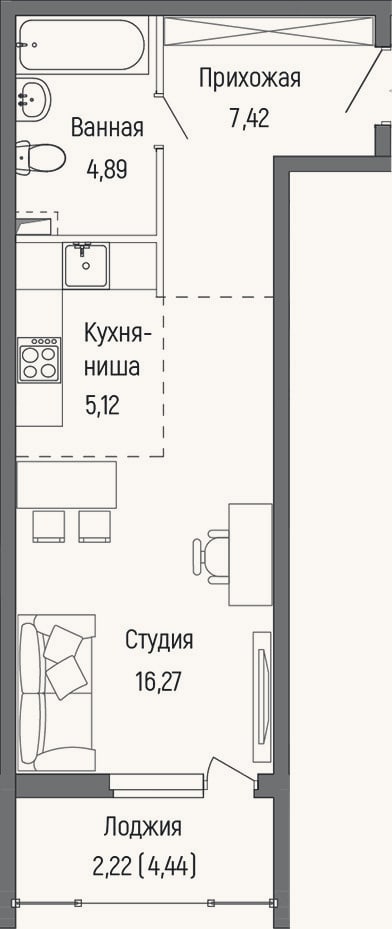 Планировка: Студия, 31,7 м²