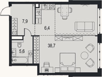 Планировка: Студия, 58,6 м²