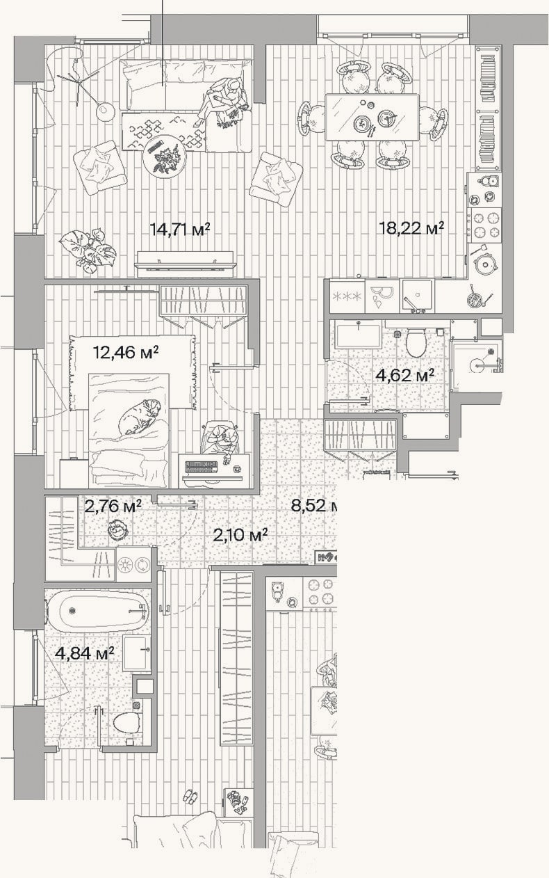 Планировка: 3-к, 87,3 м²