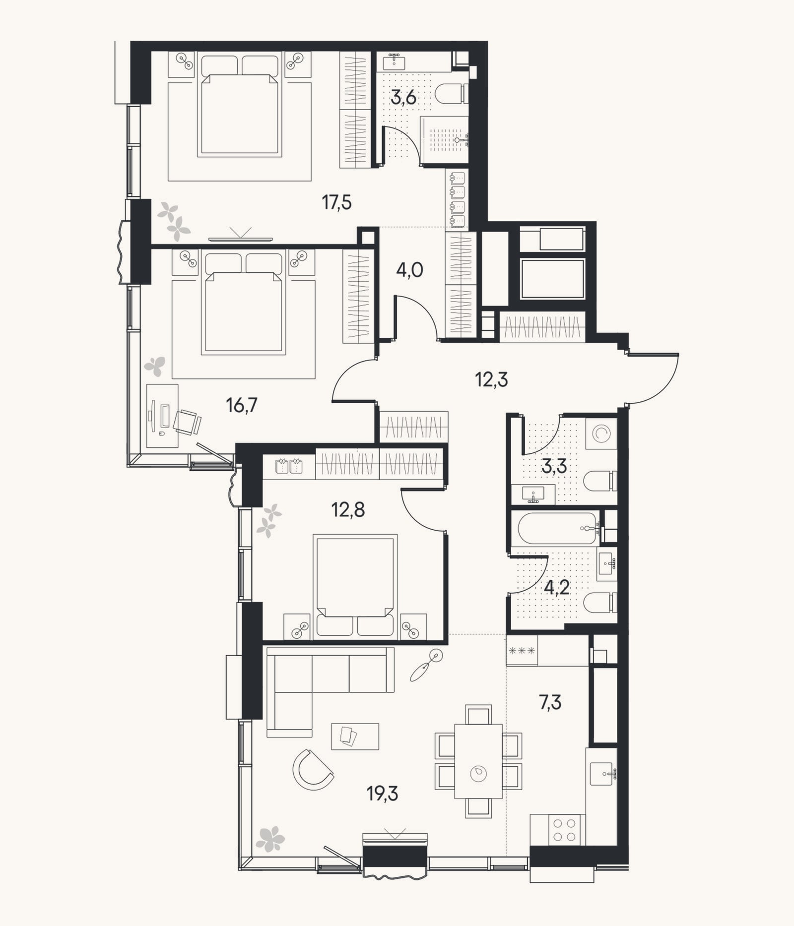 Планировка: 4+ к, 101 м²
