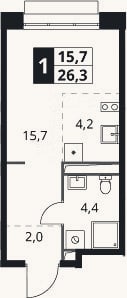 Планировка: Студия, 26,3 м²