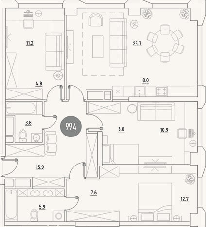 Планировка: 4+ к, 114,5 м²