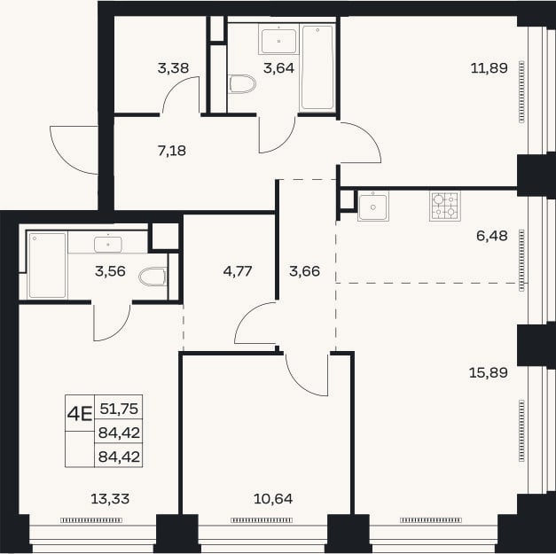 Планировка: 4+ к, 84,4 м²