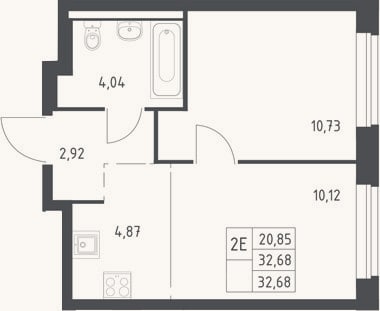 Планировка: 2-к, 32,7 м²