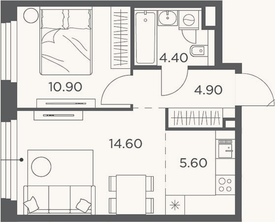 Планировка: 2-к, 40,4 м²