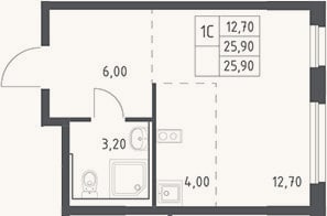 Планировка: Студия, 25,9 м²