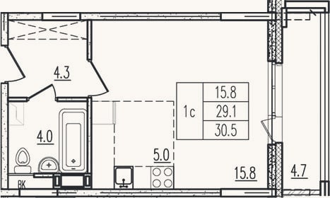 Планировка: Студия, 29,1 м²