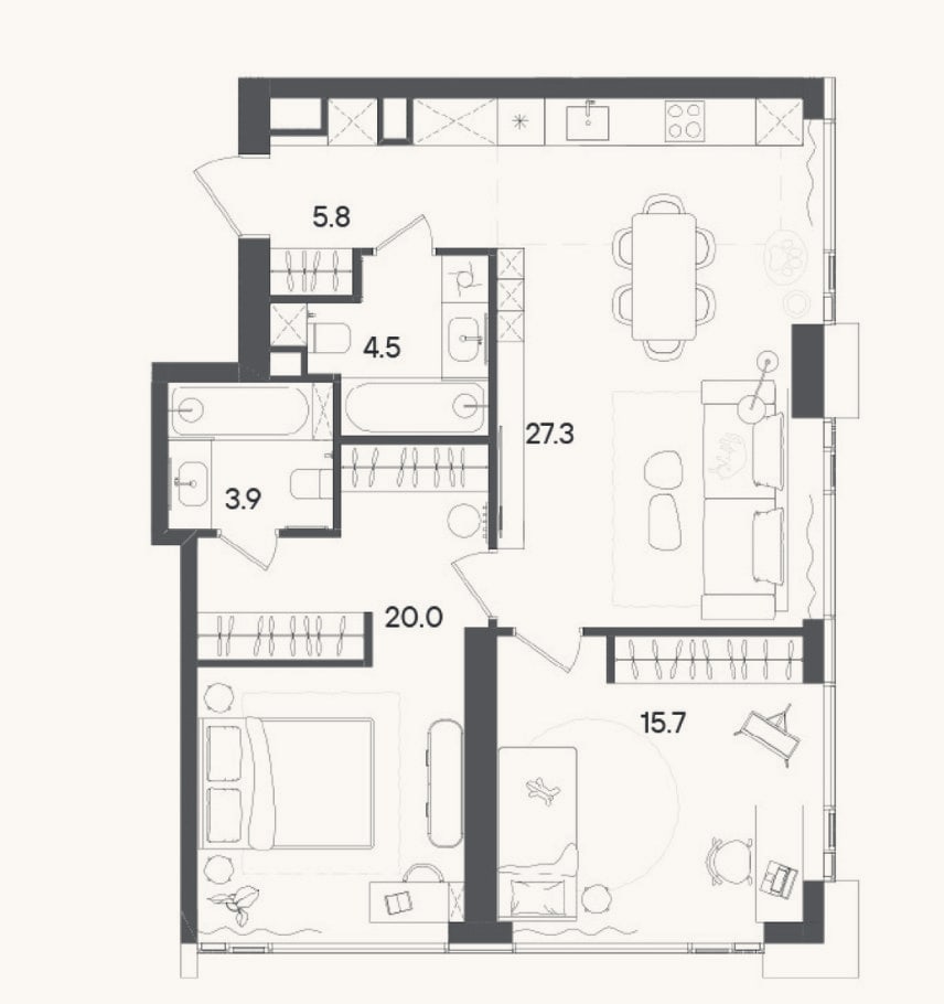 Планировка: 3-к, 77,6 м²